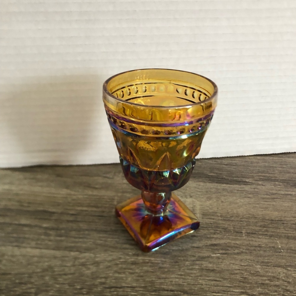Vtg Amber Carnival Glass Goblet